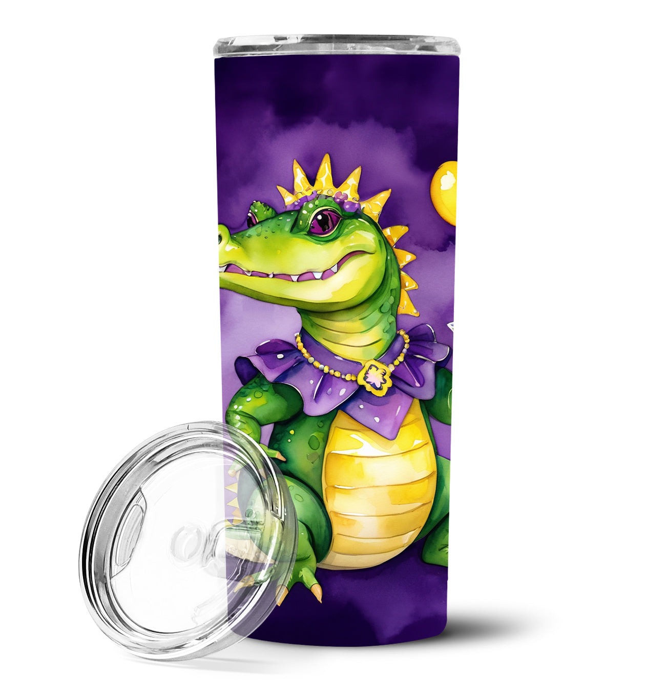 Alligator Mardi Gras Stainless Steel Skinny Tumbler Vacuum Double Walled Reusable Insulated Tumbler Travel Cup for Coffee Cocktails Gift with Lid, 20 oz