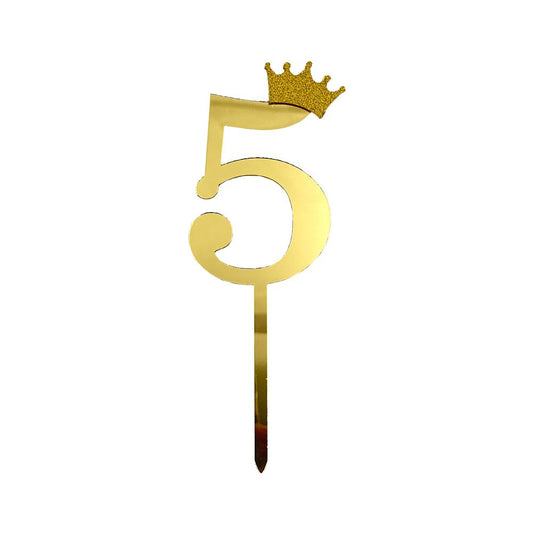 12pcs Number 5 Crown Cake Topper and Gold Acrylic Happy Birthday Cake Toppers for Wedding Anniversary or Birthday Party Decorations