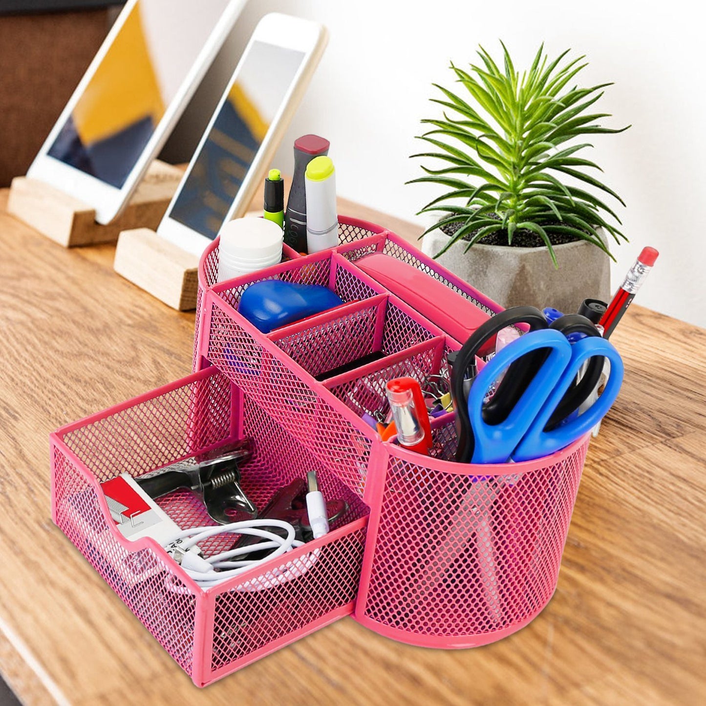 Metal Mesh Pencil Holders Desk Organizer with 9 Compartment Pen Holder Storage