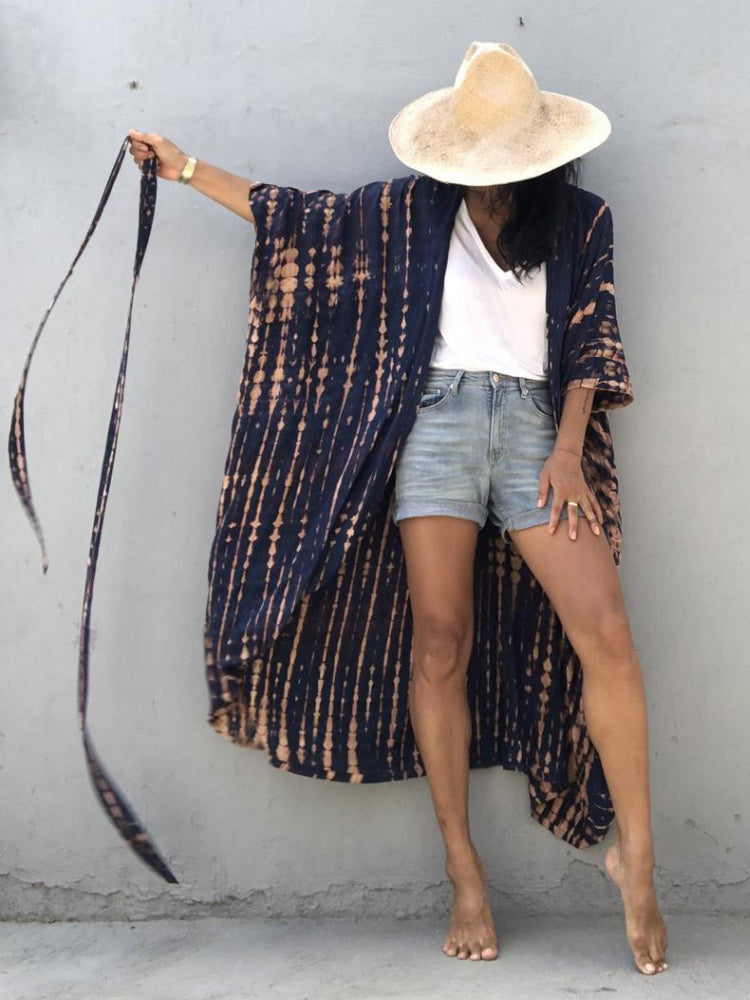 Beach Cover Ups for Swimwear Women Black Tie Dye Kimono Swimsuit Cape Summer Dress 2022 Beachwear Outfits Sales