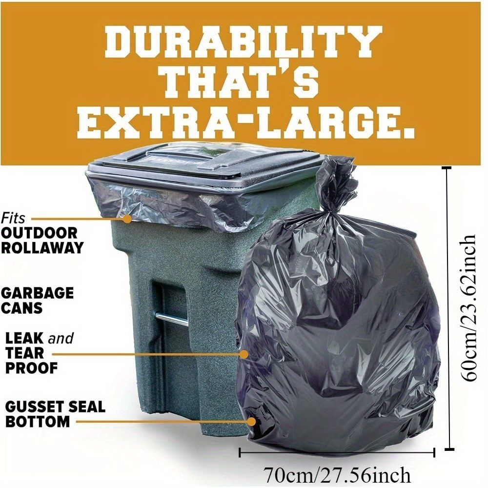 Multiple large heavy-duty tank liners - black plastic garbage bags for lawns, leaves, contractors, yards, and outdoor use