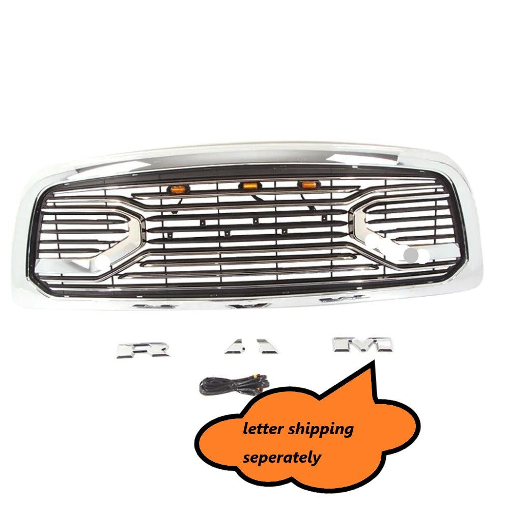 Front Grill for 2009 2010 2011 2012 Dodge Ram 1500 Chrome Grille Big Horn Style W/ Letters & Lights