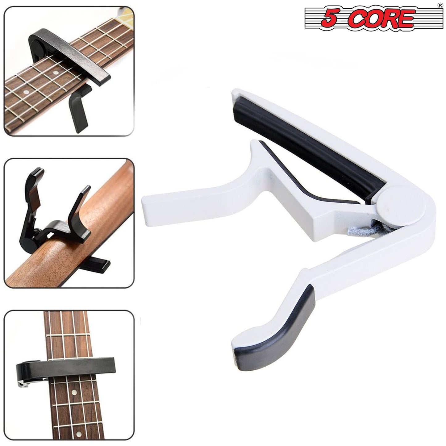 5 CORE Capo Acoustic Electric Guitar 6 String Kapo Quick And Easy Adjustment Classic Clip For Banjo Mandolin Or Ukulele Capotraste Para Guitarra - CAPO WH 2Pc