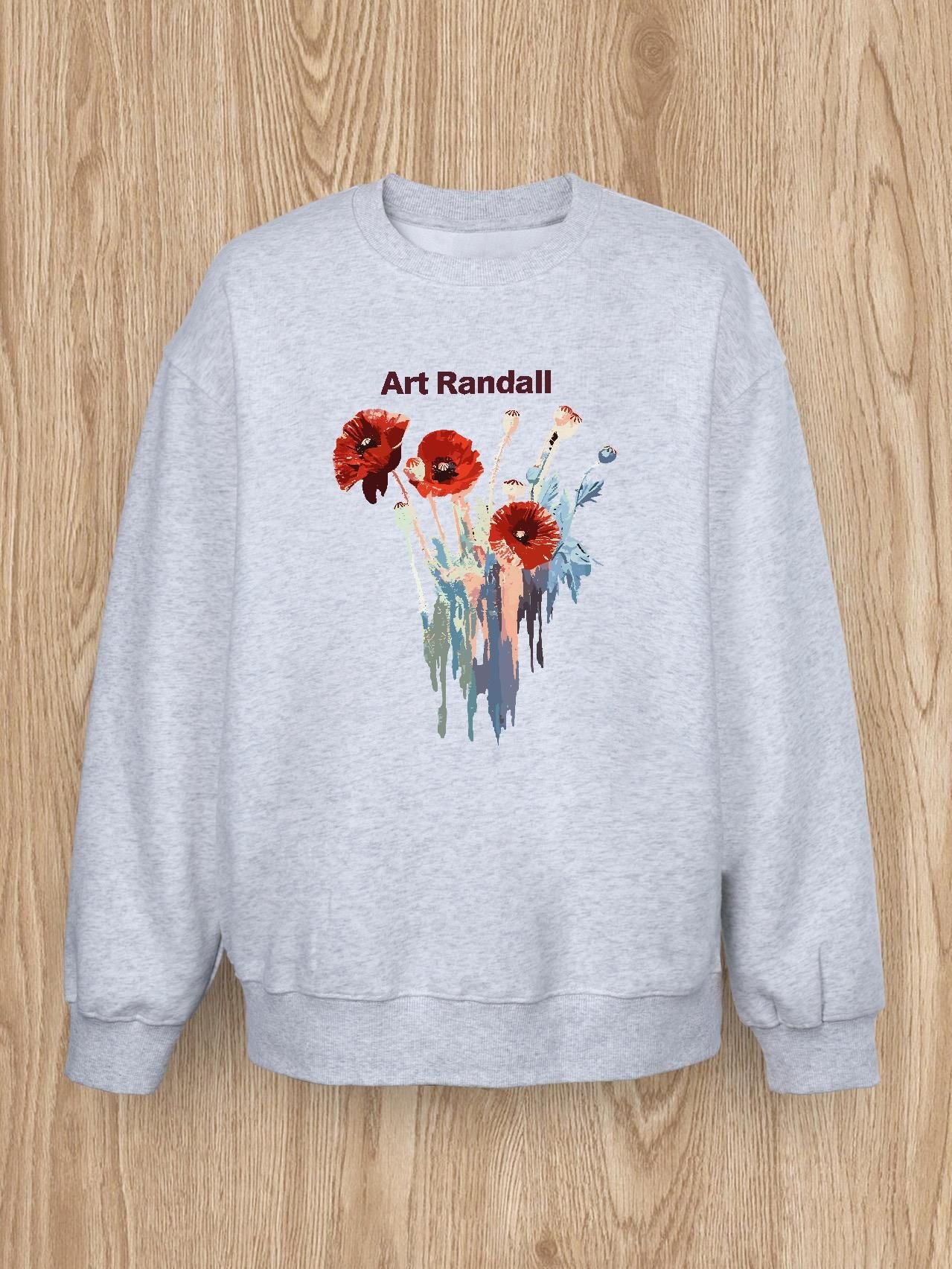 Women Basic Casual Pullover Spring Autumn Long Sleeve Floral Printed Round Neck