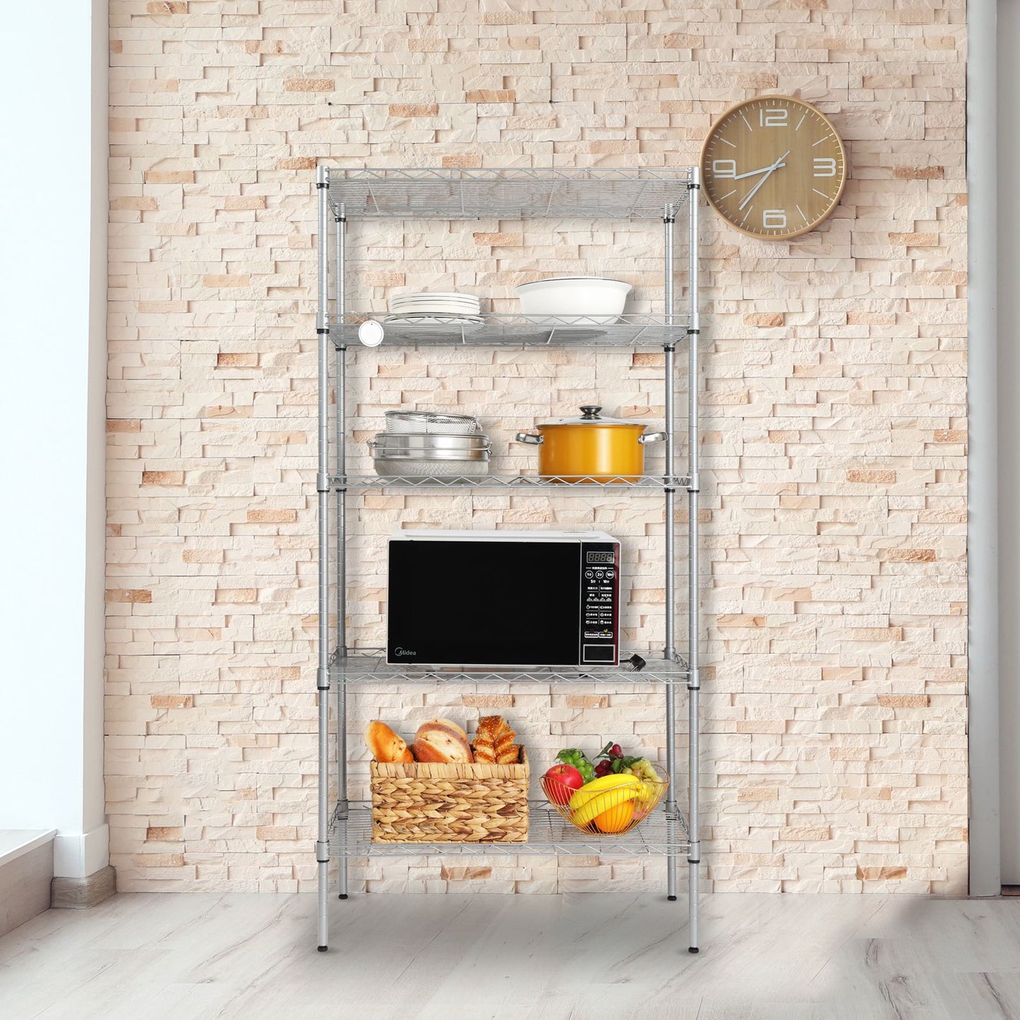 Home Kitchen Supplies Furniture, 5-Tier Metal Shelving Racks, Adjustable Metal Storage Racks, 5-Tier Shelving Unit with Leveling Feet, 13.5" D x 29" W x 59" H, 550 lb Weight Capacity