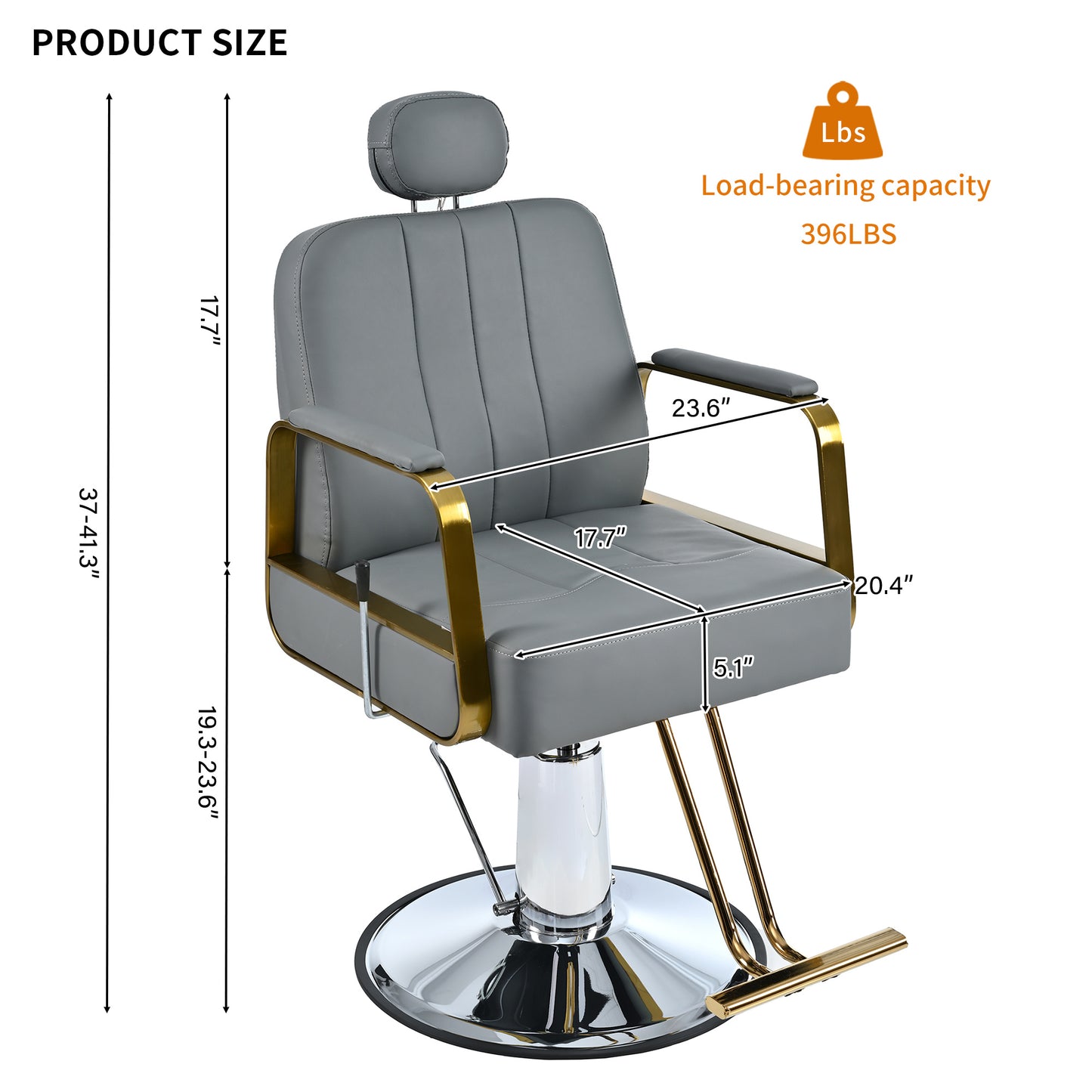 Premium Reclining barber Chair Salon Chair for Hair Stylist with Heavy Duty Hydraulic Pump, 360° Rotation, Tattoo Chair Shampoo Beauty Salon Equipment, Max Load Weight 400 Lbs, Gray