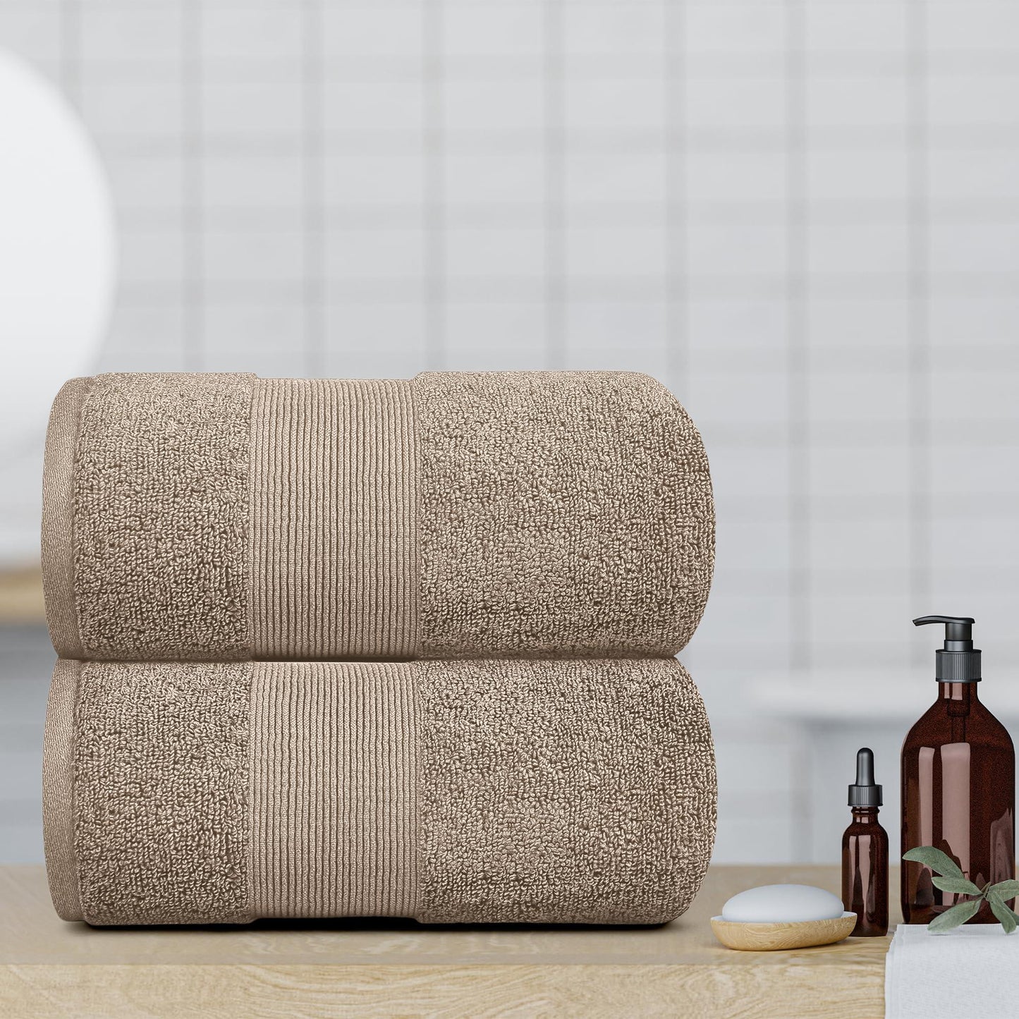 Resort Collection Soft Bath Sheet Towels 2 Pack Taupe 35x70 inch Oversize Large Luxury Hotel Plush & Absorbent Cotton Bath Sheet