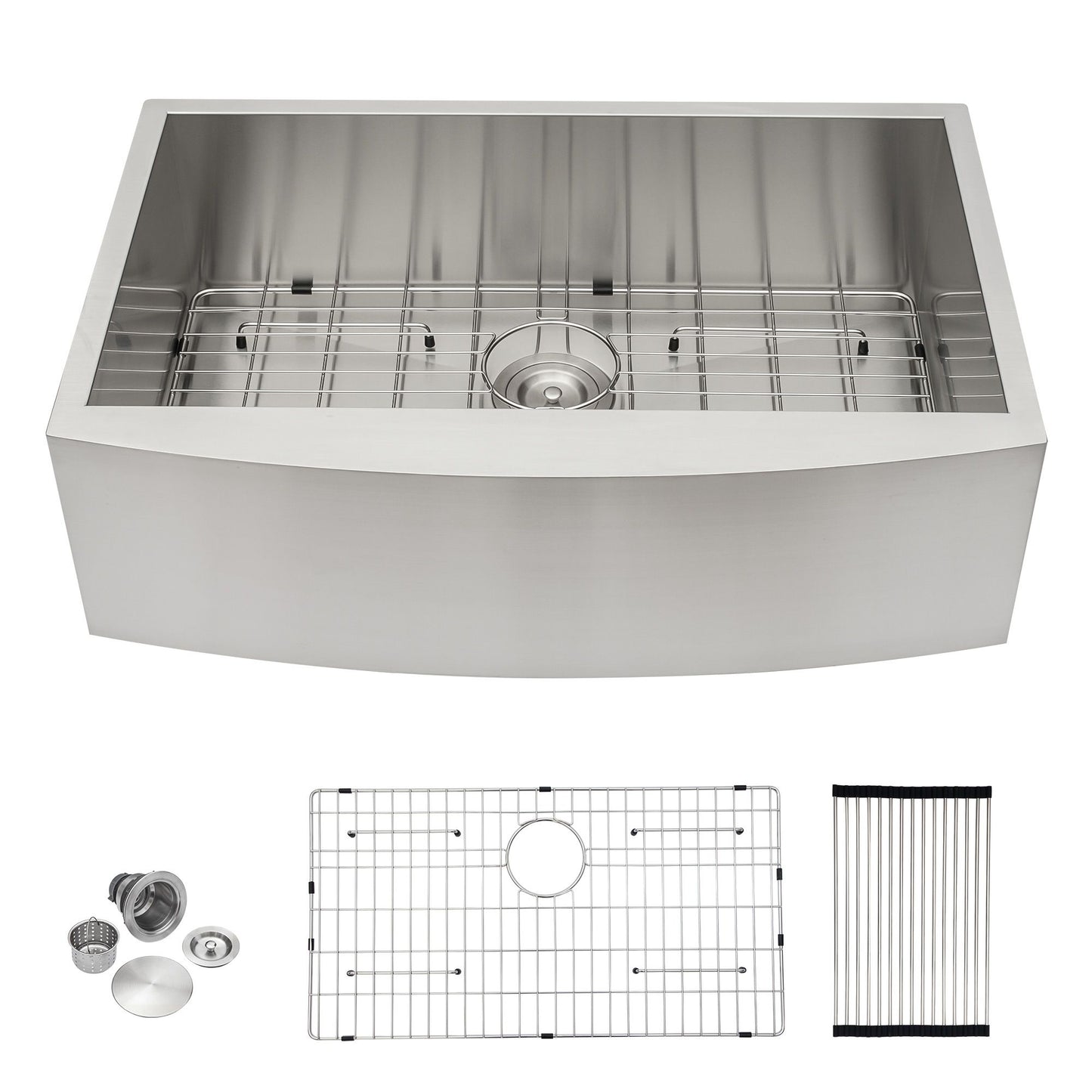 Farmhouse Apron Handmade Stainless Steel Kitchen Sink, Apron Front Single Bowl Bar Sink with Drain Kit