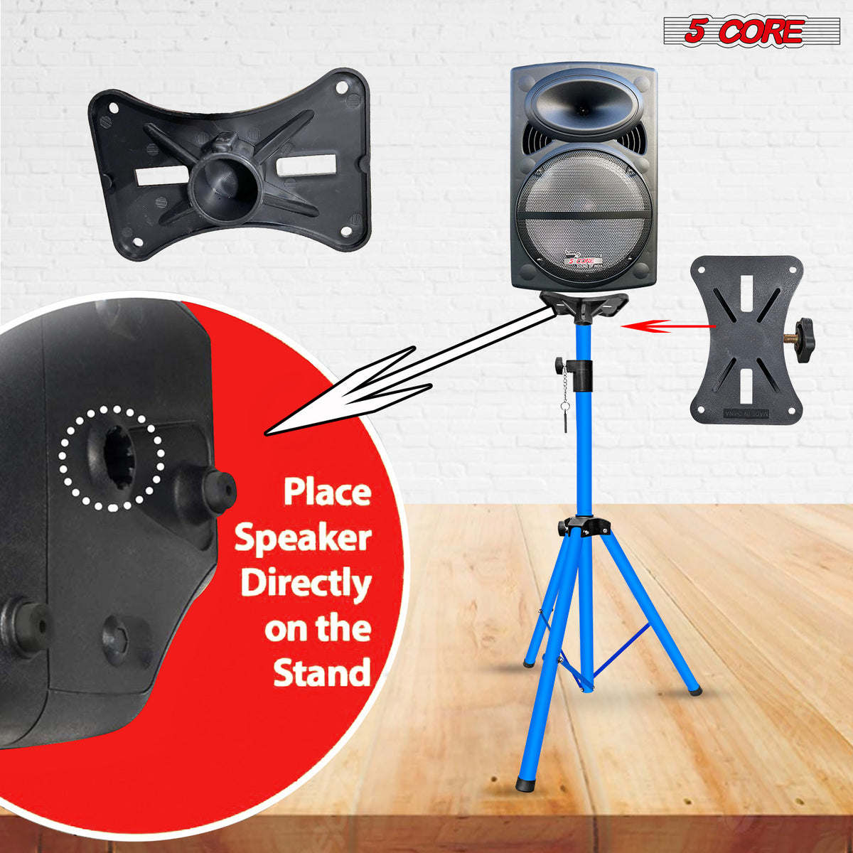 5 Core Speaker Stand Tripod Floor Adjustable Up to 48 Inch DJ Studio Monitor Stands Pole Mount Pair - SS HD 2PK SKY BLU 4FT BAG