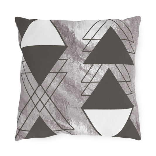 Decorative Outdoor Pillows With Zipper - Set Of 2, Ash Grey And White Triangular Colorblock