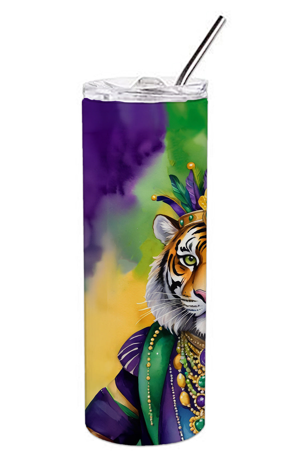 Tiger the King of Mardi Gras Stainless Steel Skinny Tumbler Vacuum Double Walled Reusable Insulated Tumbler Travel Cup for Coffee Cocktails Gift with Lid, 20 oz