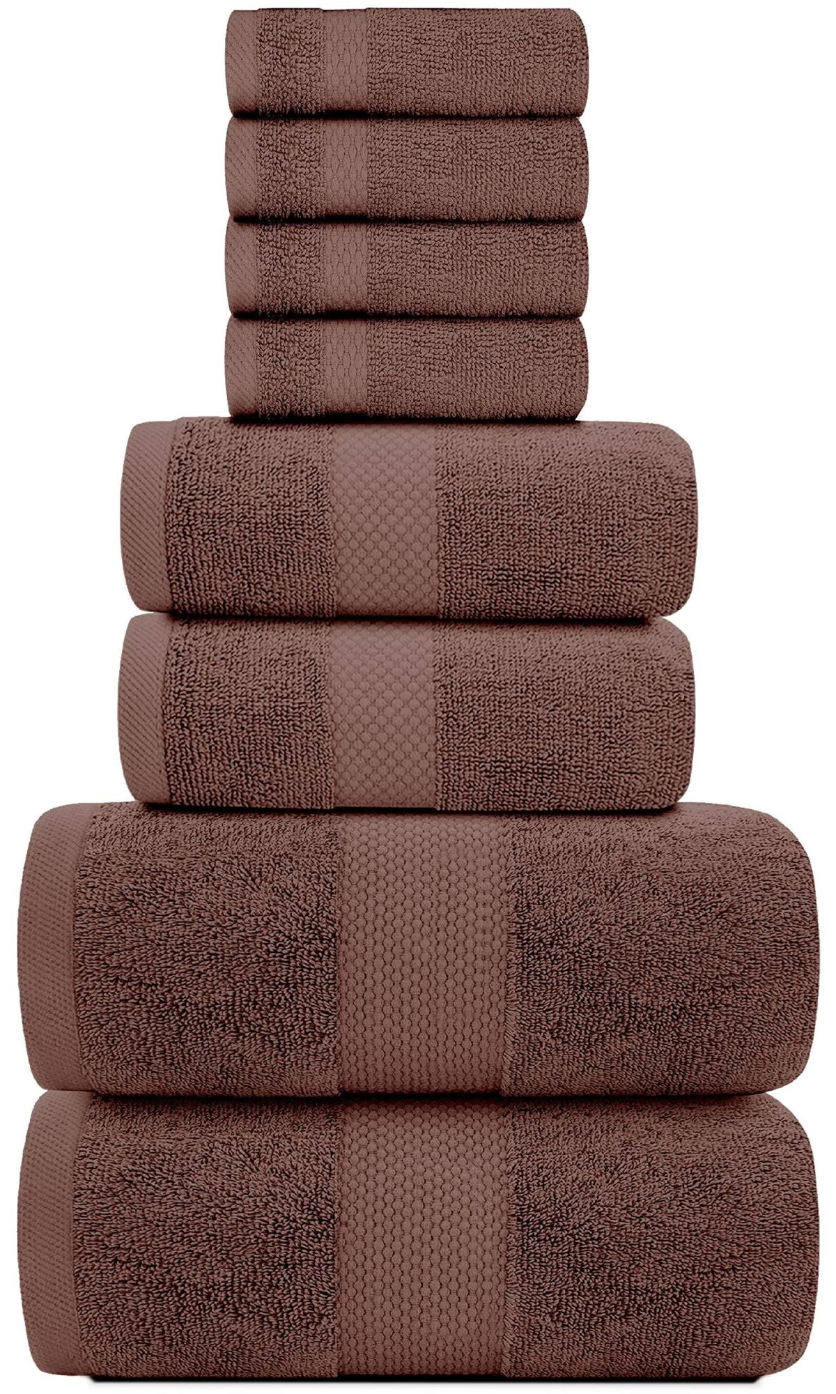 Luxury Brown Bath Towel 8 Piece Set Combed Cotton Hotel Quality AbsorbentTowels | 2 Bath Towels | 2 Hand Towels | 4 Washcloths | Brown