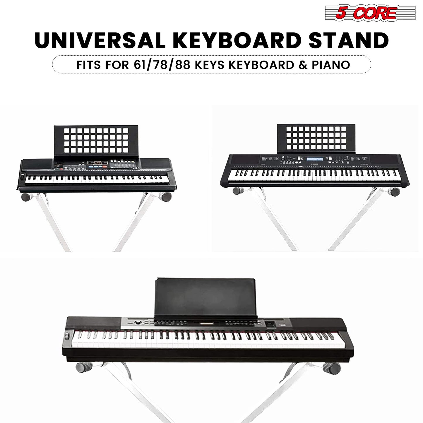 5 Core Keyboard Stand Digital Piano Riser Adjustable X Style Electric Key Board Casio Synth Holder Foldable Portable Fits 54 61 88 Keys - KS 1X