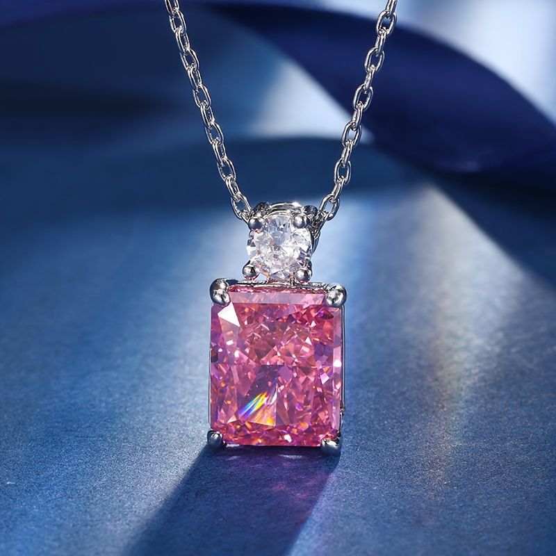 Lab Simulated Diamond Necklace for Women 925  Sterling Silver Radiant Cut 3.5Ct Pendant 18K White Gold Plated Jewelry Gifts