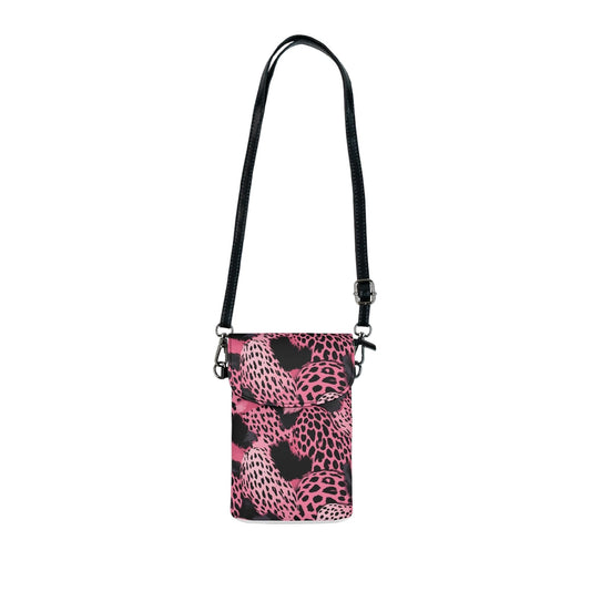 Crossbody Cell Phone Wallet Purse, Pink And Black Leopard Spots Illustration