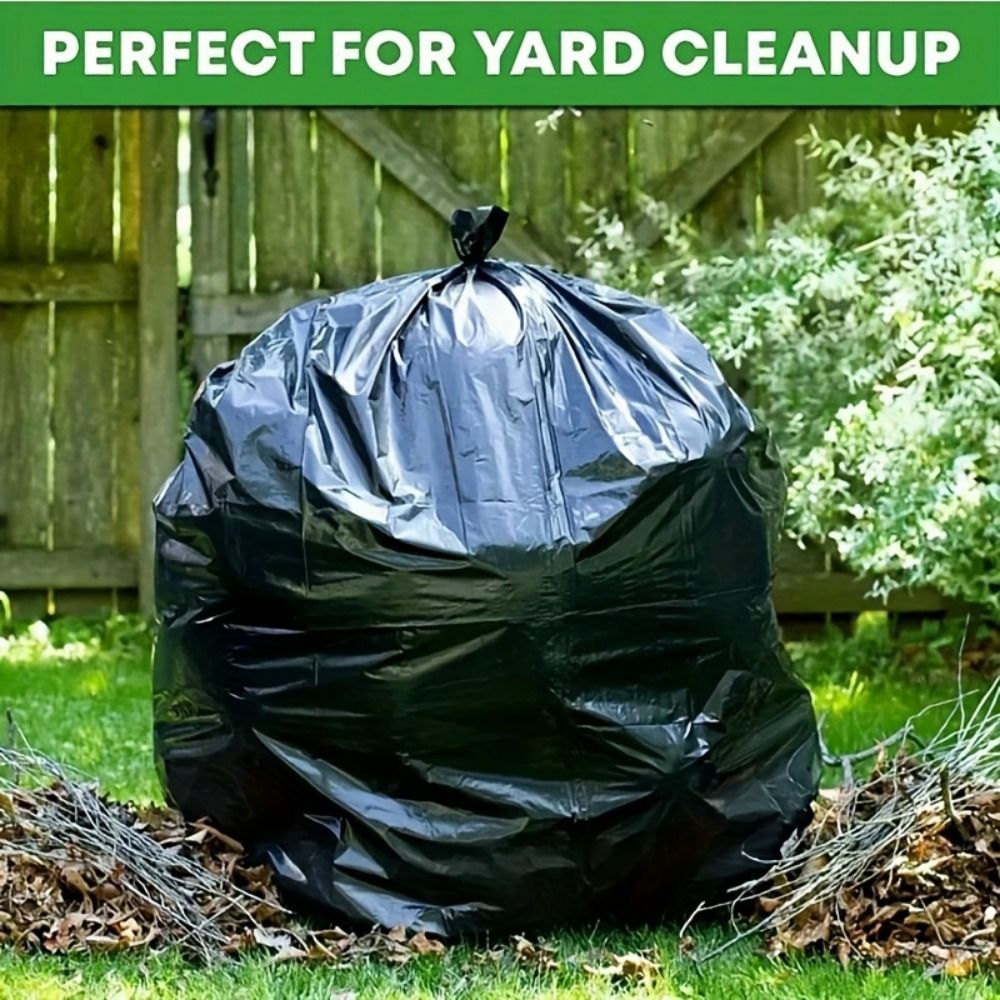 Multiple large heavy-duty tank liners - black plastic garbage bags for lawns, leaves, contractors, yards, and outdoor use