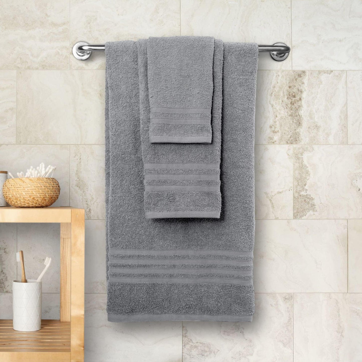 12 Piece Bath Towel Set for Bathroom Wealuxe Collection 2 Bath Towels 4 Hand Towels 6 Washcloths 100% Cotton Soft and Plush Highly Absorbent Soft Towel for Hotel & Spa Light Gray