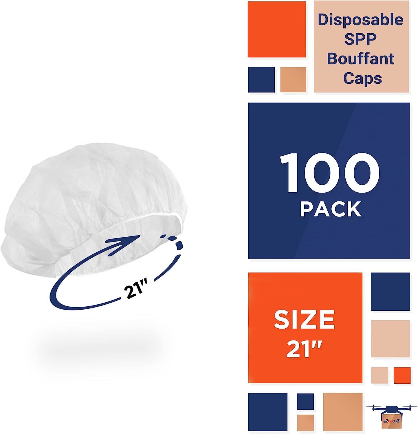 Disposable Hair Caps for Nurses 30''; Pack of 100 White Bouffant Caps Disposable with Elastic Edge; Polypropylene Bouffant Hair Nets; Hairnets for Women Food Service; Cleaning Industry