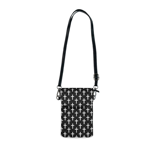 Crossbody Cell Phone Wallet Purse, Black And White Seamless Cross Pattern