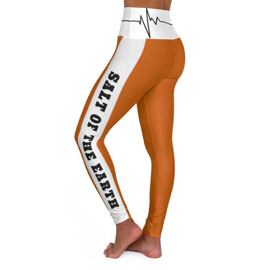 High Waisted Yoga Leggings, Burnt Orange Salt Of The Earth Matthew 5:13 Beating Heart Sports Pants