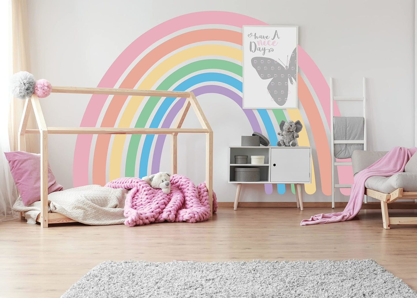 Rainbow Wall Decals Peel and Stick Rainbow Wall Sticker Decals Boho Rainbow Decor for Kids Bedroom Nursery Decor