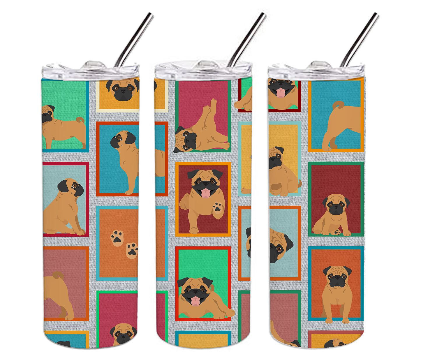 Lots of Apricot Pug Stainless Steel Skinny Tumbler Vacuum Double Walled Reusable Insulated Tumbler Travel Cup for Coffee Cocktails Gift with Lid, 20 oz