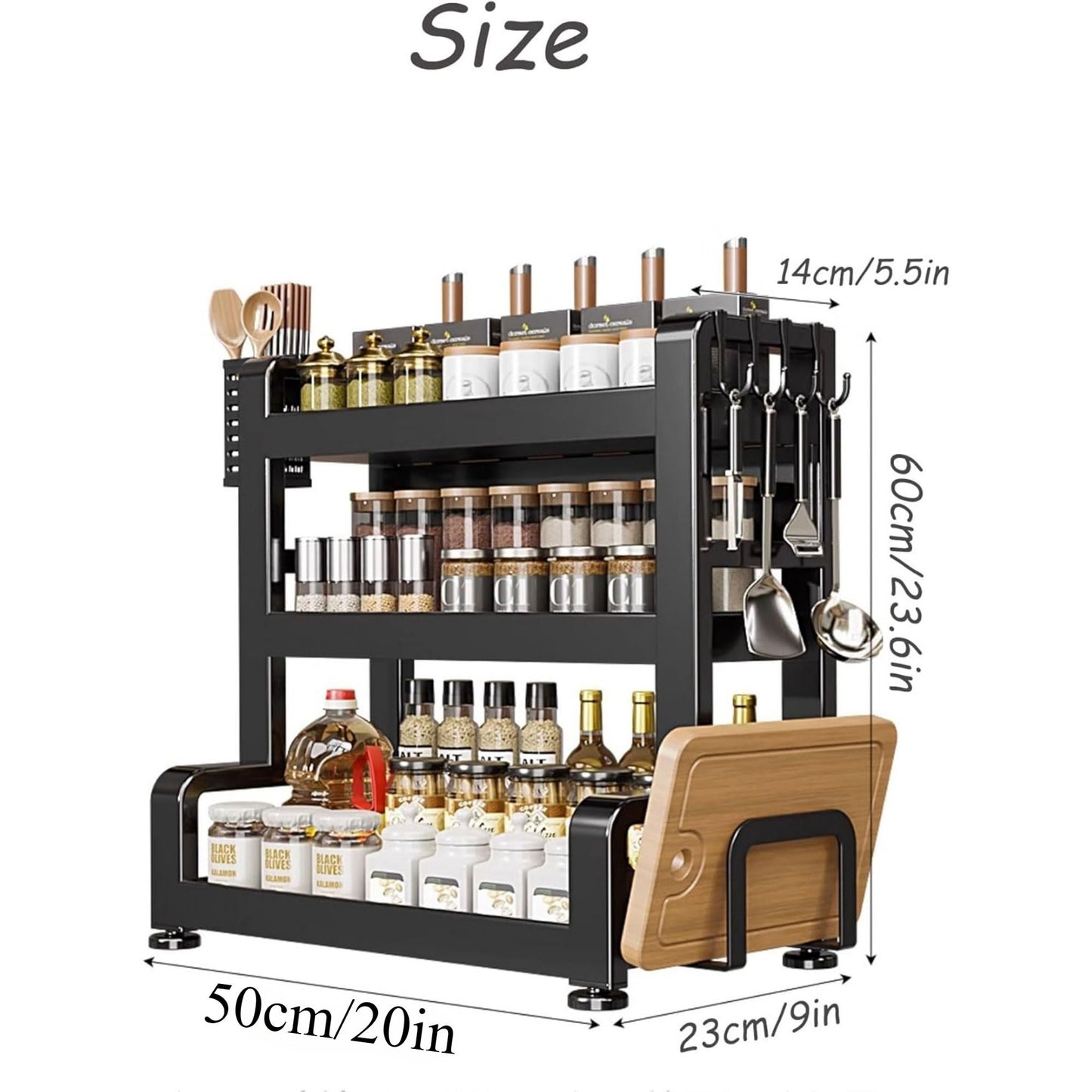 Elegant Multi-Layer Metal Kitchen Organizer - Countertop Spice Rack, Knife & Utensil Holder, Condiment Basket