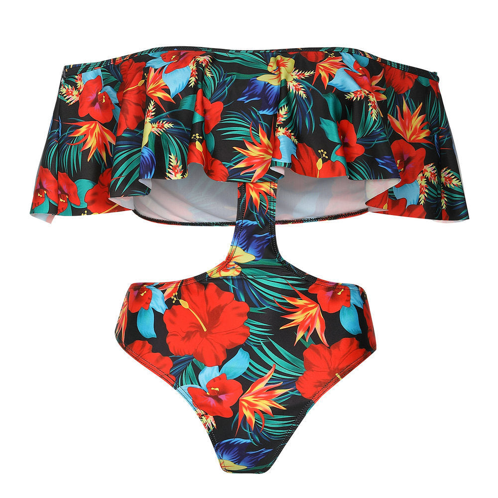 Europe and the new swimwear sexy print wrapped chest one-piece swimsuit