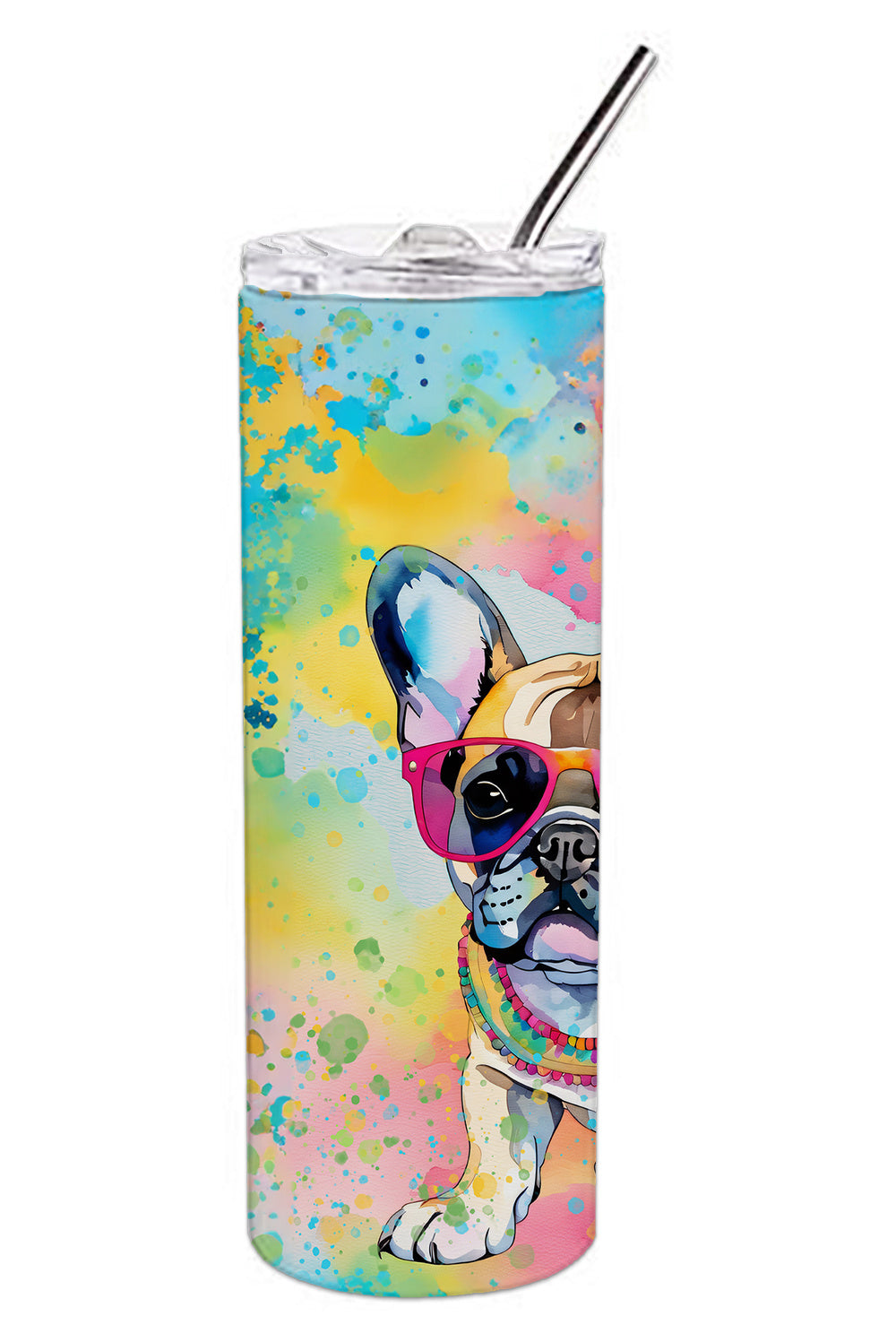 French Bulldog Hippie Dawg Stainless Steel Skinny Tumbler Vacuum Double Walled Reusable Insulated Tumbler Travel Cup for Coffee Cocktails Gift with Lid, 20 oz