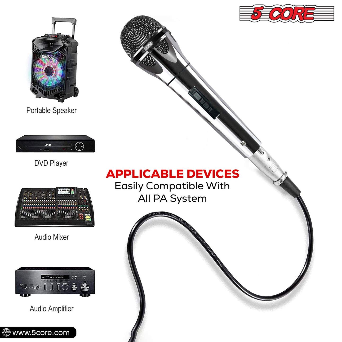 5 Core Microphone XLR Dynamic Mic Karaoke Singing Handheld Microfono Wired Professional Unidirectional 1/4 Plug In Cord Connection for Vocal DJ Music - PM 817 CH