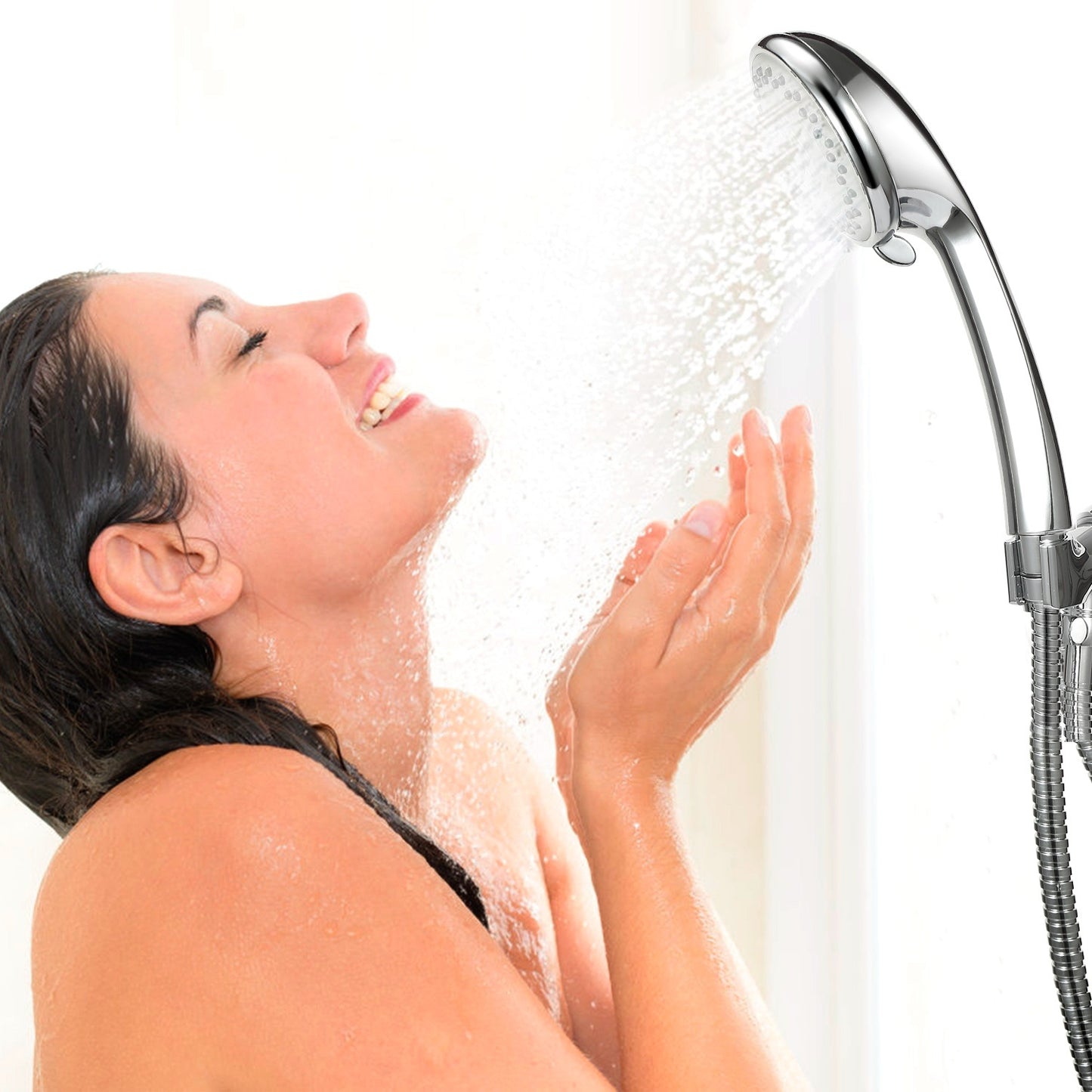 Handheld Shower Head Stainless High Pressure 5 Spray Settings Massage Spa Showerhead Chrome Face