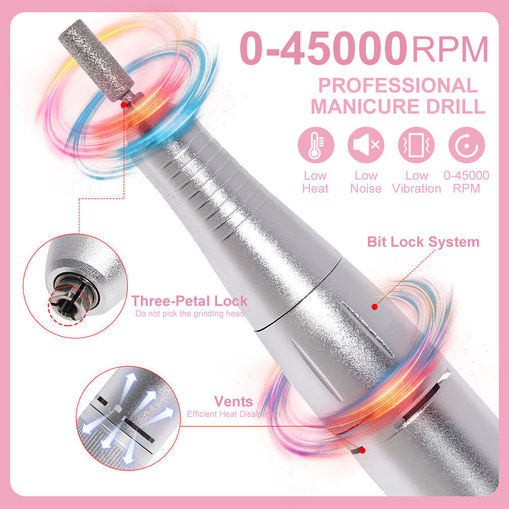 Portable Nail Drill Machine Professional 45000RPM, Rechargeable Electric Nail Drill Machine for Acrylic Nail Gel Polish Removal, Suitable for Nail Salon Home Cordless Nail Drill Machine Kit