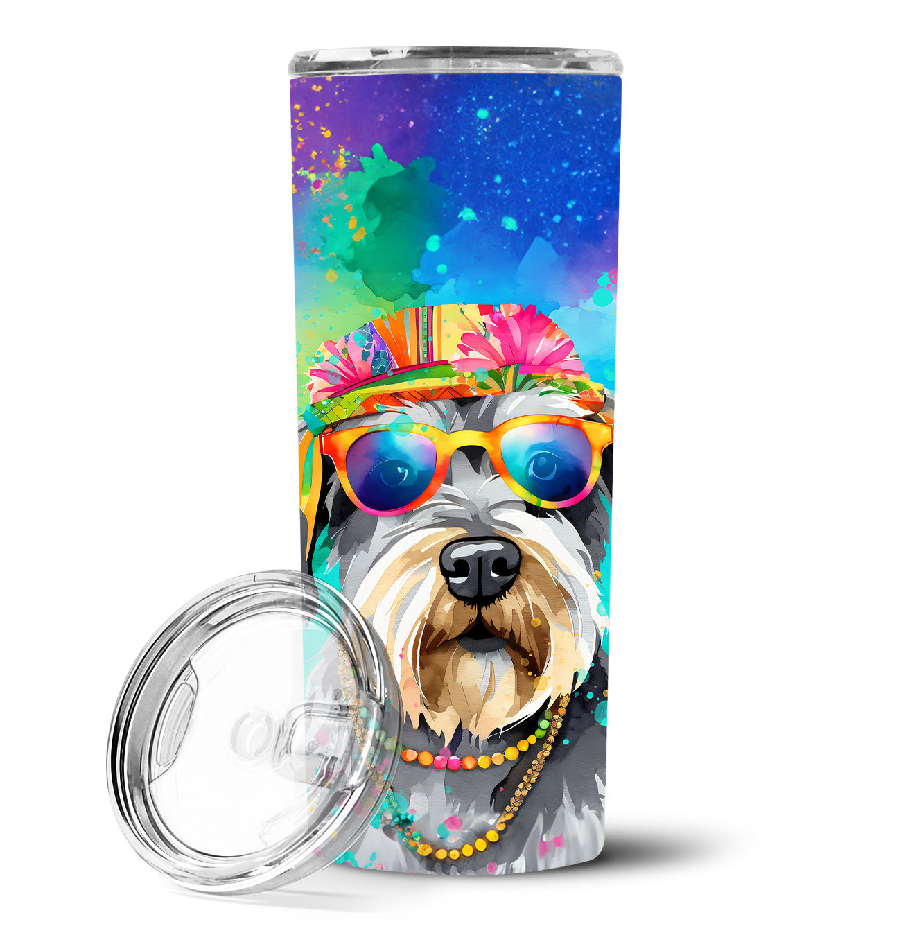 Schnauzer Hippie Dawg Stainless Steel Skinny Tumbler Vacuum Double Walled Reusable Insulated Tumbler Travel Cup for Coffee Cocktails Gift with Lid, 20 oz