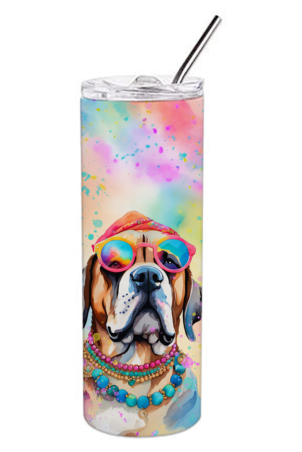 Mastiff Hippie Dawg Stainless Steel Skinny Tumbler Vacuum Double Walled Reusable Insulated Tumbler Travel Cup for Coffee Cocktails Gift with Lid, 20 oz