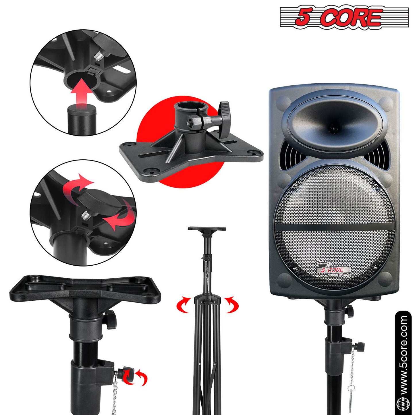 5 Core Speaker Stand Tripod Floor Tall Pair Adjustable Up to 72 Inch DJ Studio Monitor Stands Pole Mount  - SS ECO 2PK WoB