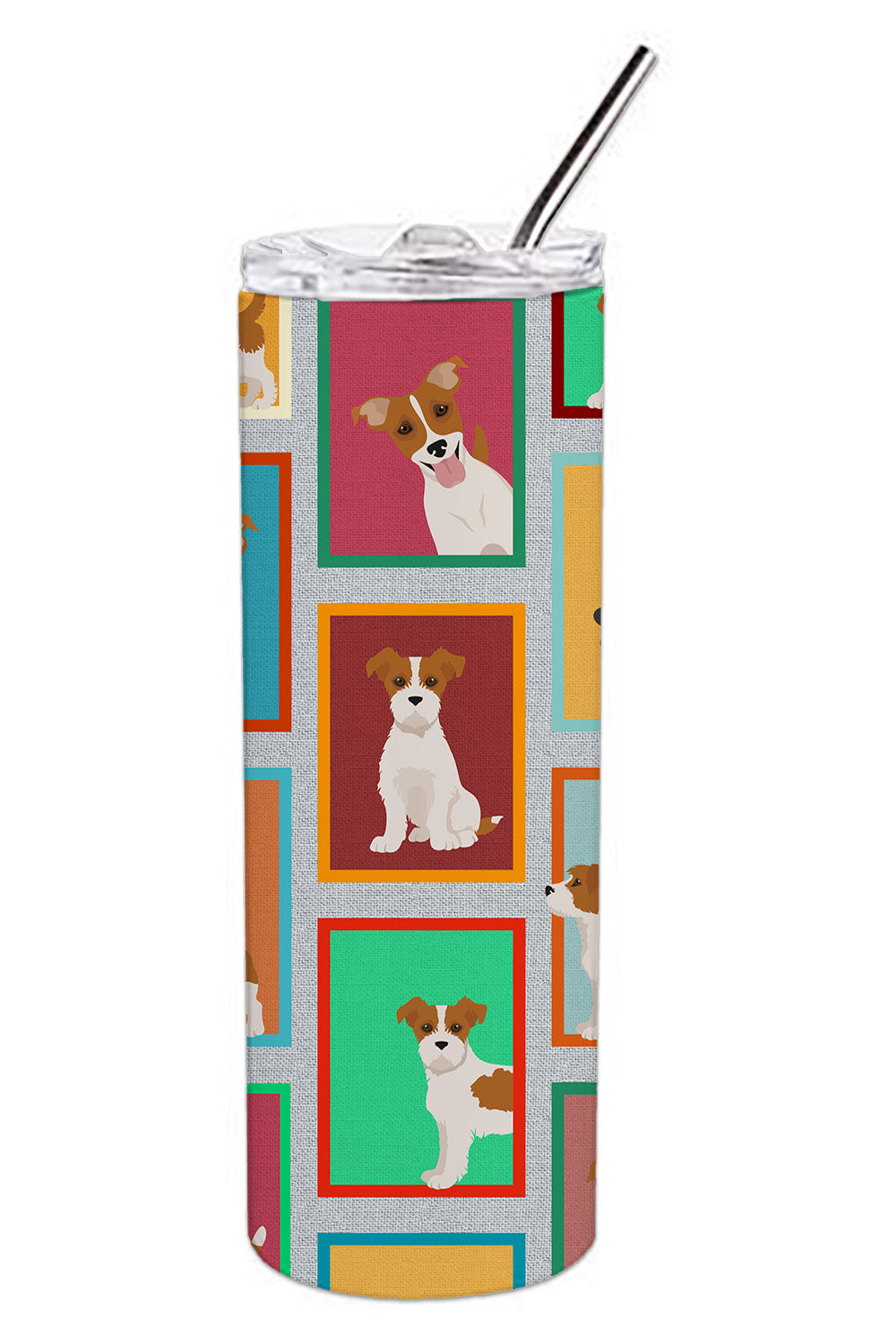 Lots of Red and White Jack Russell Terrier Stainless Steel Skinny Tumbler Vacuum Double Walled Reusable Insulated Tumbler Travel Cup for Coffee Cocktails Gift with Lid, 20 oz