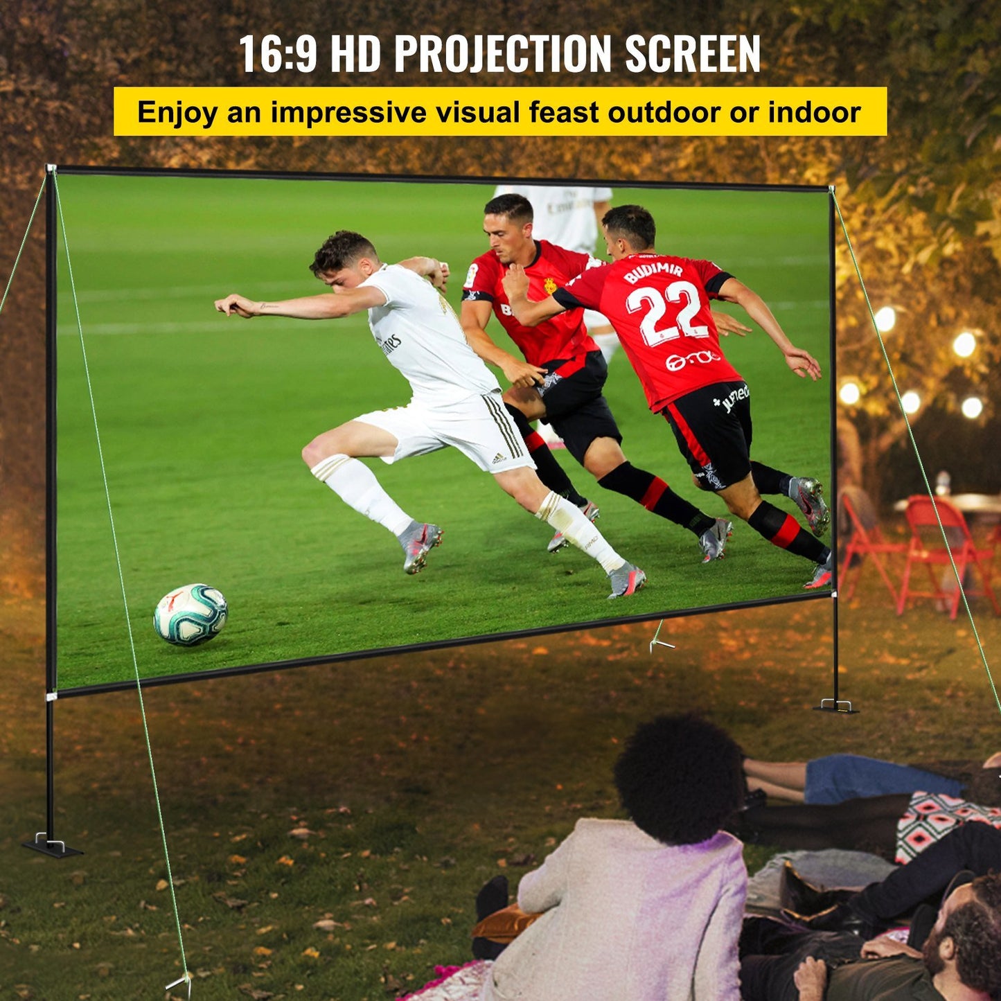 VEVOR Projector Screen with Stand 150inch Portable Movie Screen 16:9 4K HD Wide Angle Outdoor Projector Screen Stand Easy Assembly with Storage Bag for Home Theater Office Outdoor Use