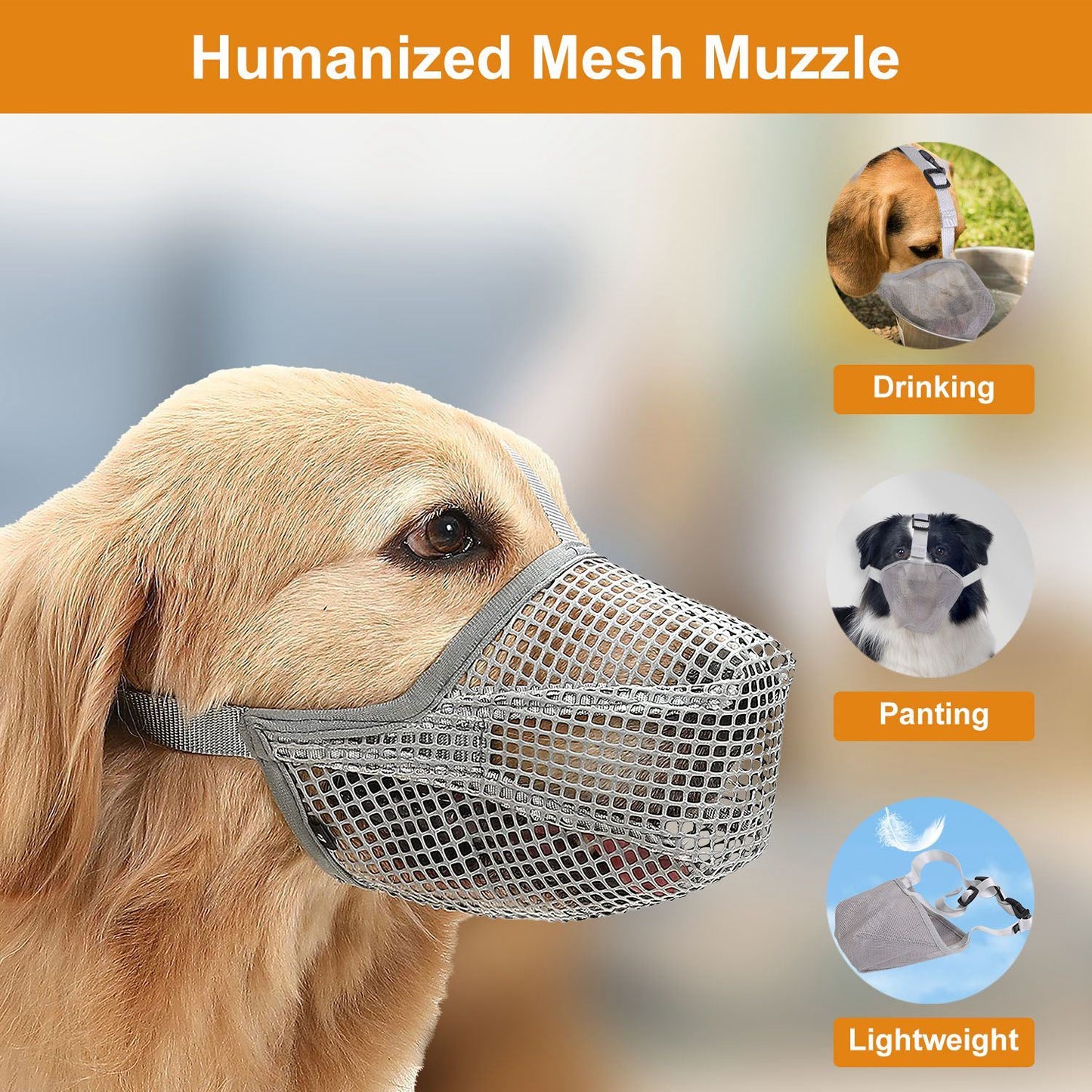 Pet Muzzle Mask Soft Mesh Muzzle Adjustable Dog Mouth Cover with Breathable Mesh Adjustable Neck Forehead Strap