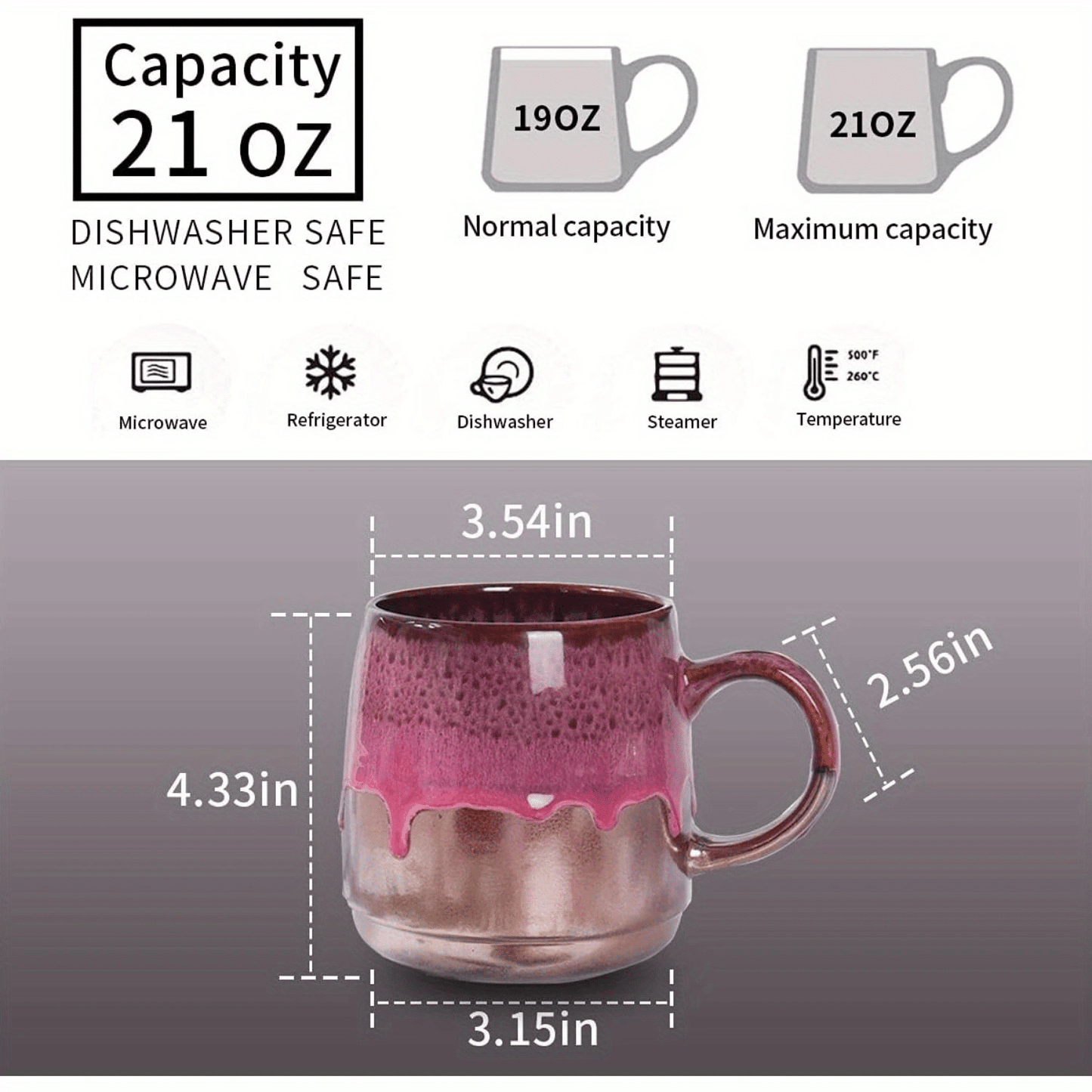 Large Ceramic Coffee Mug, 21 Oz, Gilt Pink Big Tea Cup for Office and Home, Dishwasher and Microwave Safe…