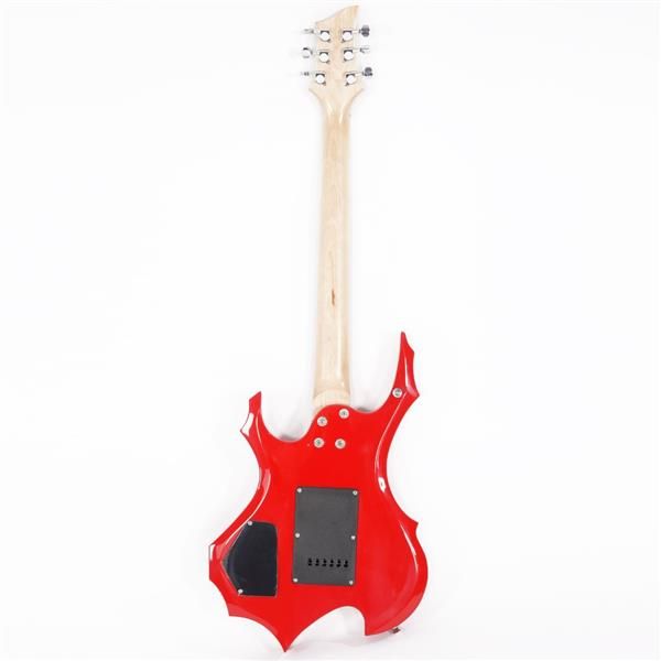 [Do Not Sell on Amazon]Glarry Flame Shaped Electric Guitar with 20W Electric Guitar Sound HSH Pickup Novice Guitar Audio Bag Strap Picks Shake Cable Wrench Tool Red