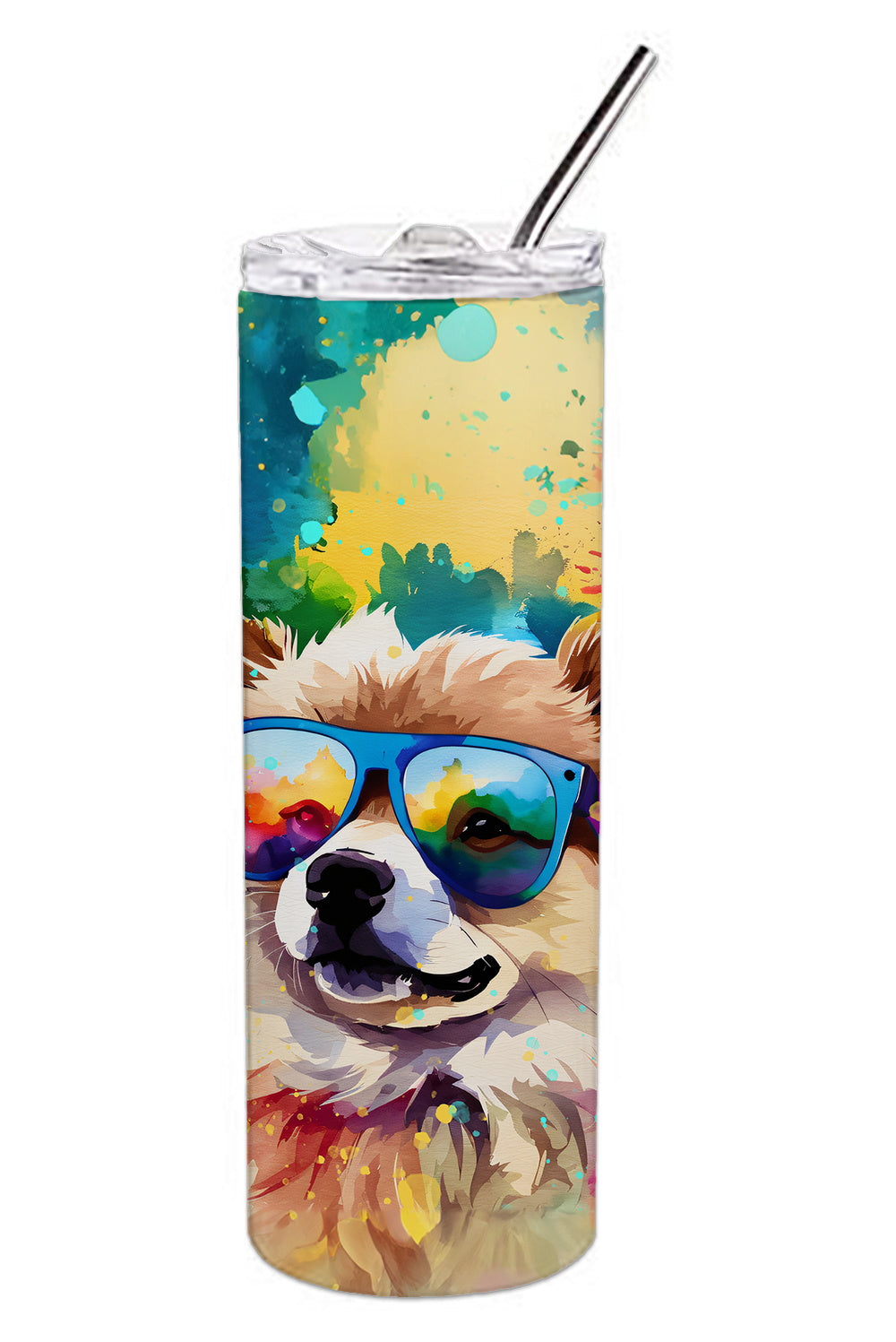 Pomeranian Hippie Dawg Stainless Steel Skinny Tumbler Vacuum Double Walled Reusable Insulated Tumbler Travel Cup for Coffee Cocktails Gift with Lid, 20 oz