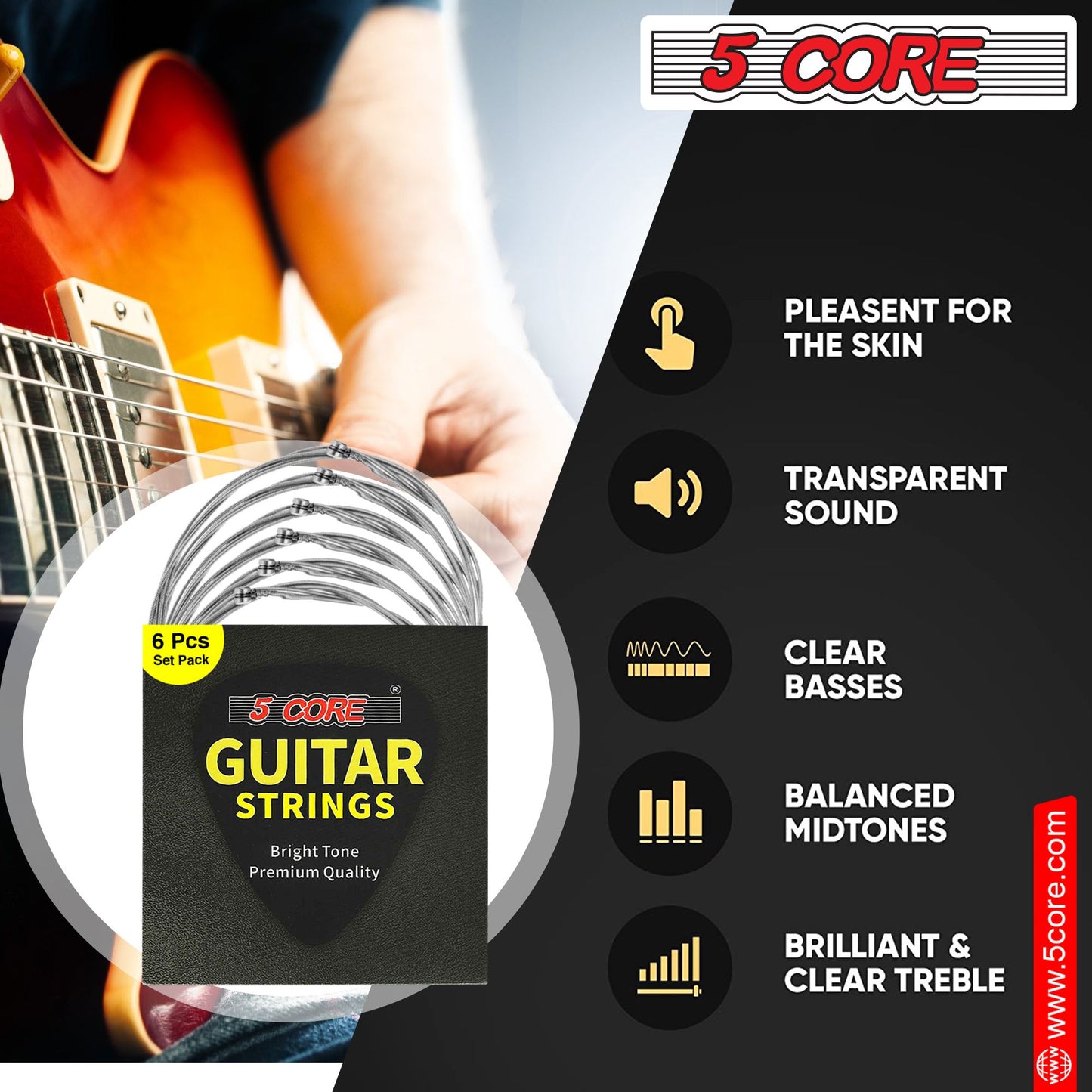 5 Core Guitar Strings Electric Pure Nickel Guitar Strings .009-.042 Guitar Strings Electric 6 String set - GS EL NK