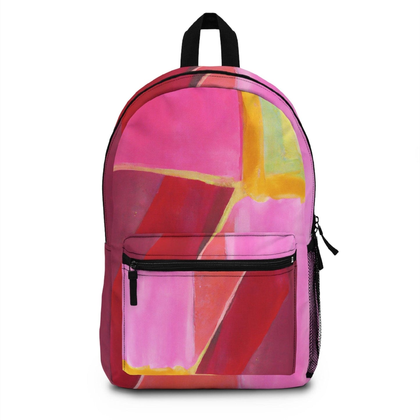 Backpack - Large Water-resistant Bag, Pink Mauve Red Geometric Pattern