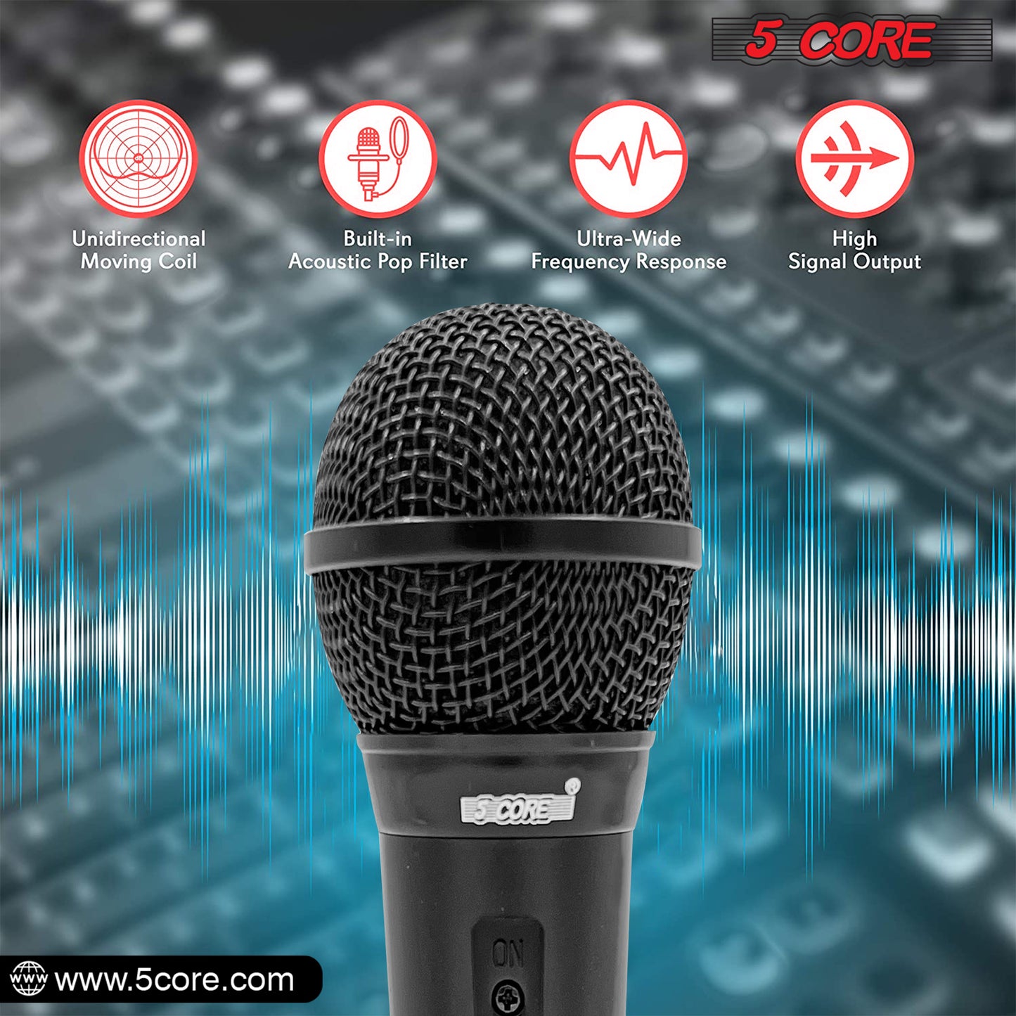 5 Core Microphone Pair XLR Dynamic Mic Karaoke Singing Handheld Microfono Wired Professional Unidirectional 1/4 Plug In Cord Connection for Vocal DJ Music - PM 1O1 BLK