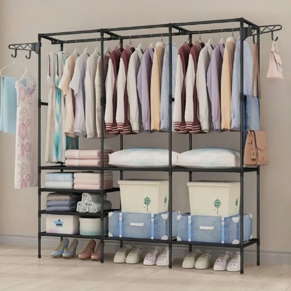 Home, Storage Rack Clothes Rack Heavy Duty Clothes Rack for Hanging Clothes, Rack, Wooden Stereo Rack Self-Standing Wardrobe Wardrobe Rack, Corner L-shaped Wardrobe