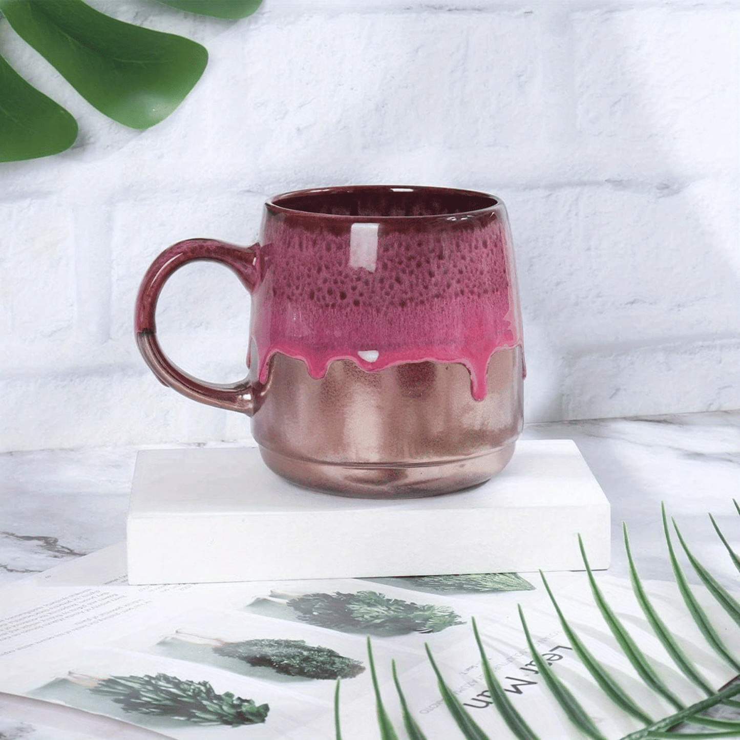 Large Ceramic Coffee Mug, 21 Oz, Gilt Pink Big Tea Cup for Office and Home, Dishwasher and Microwave Safe…