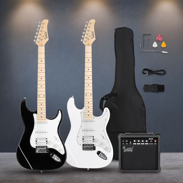 [Do Not Sell on Amazon] Glarry GST Stylish S-S-H Pickup Electric Guitar Kit with 20W AMP Bag Guitar Strap White