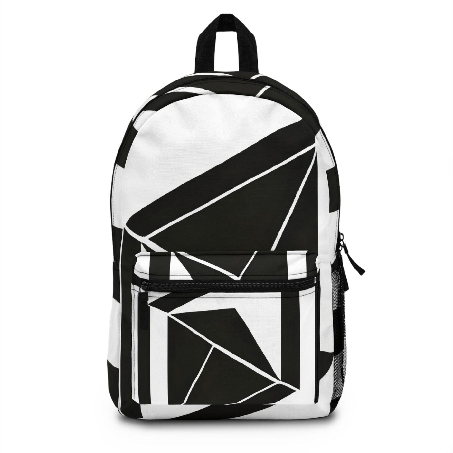 Backpack - Large Water-resistant Bag, Black And White Geometric Pattern