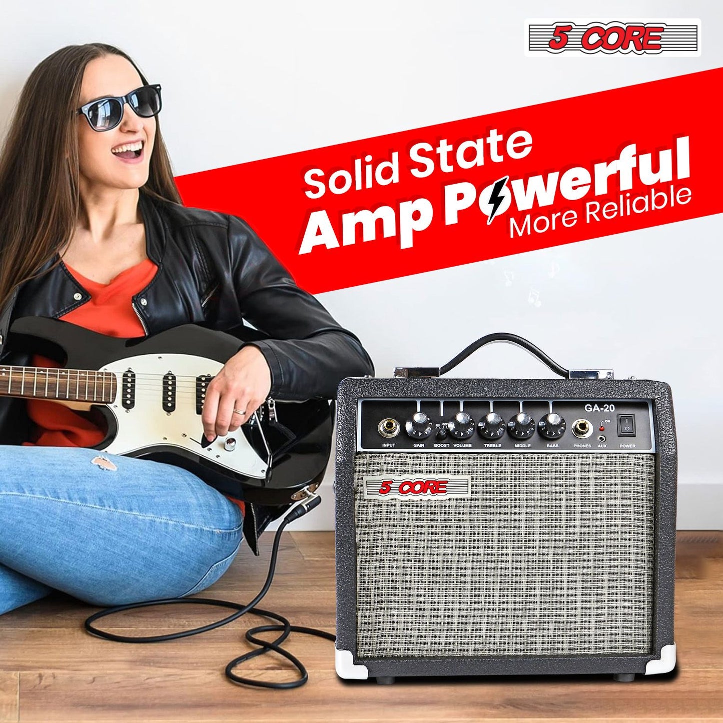 5 Core Guitar Amp 20W Amplifier for Electric Bass Acoustic Practice Amps Small Portable Mini Amplificador para Bajo with Built in Effects - GA 20 BLK