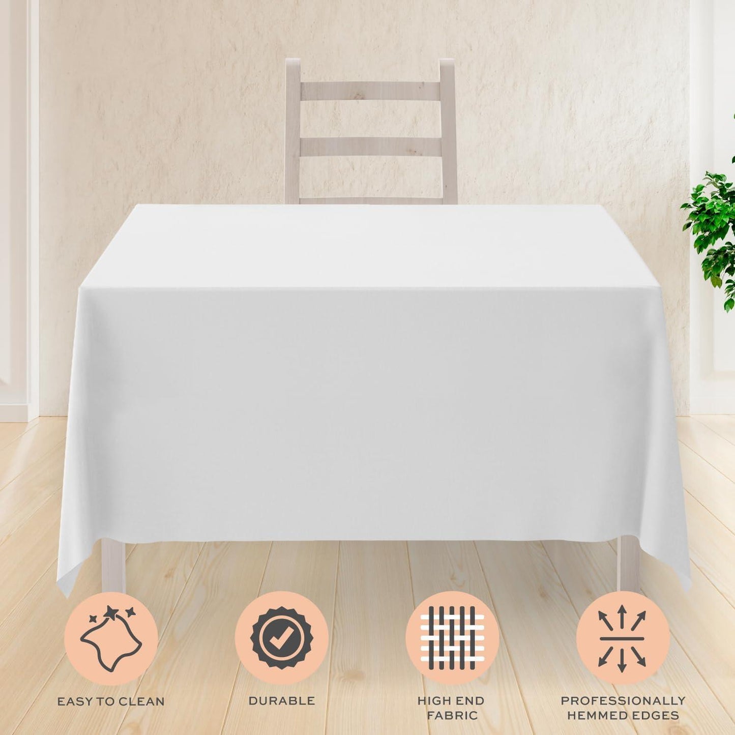 2 Square Tablecloth Covers 52x52 Inch Table Cloths for Square or Round Table 200 GSM Washable Wrinkle Resistant Fabric for Weddings Kitchen Restaurant White 2 Pack